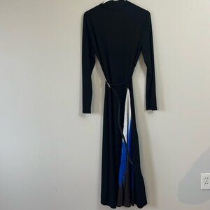 Long black long sleeve dress.